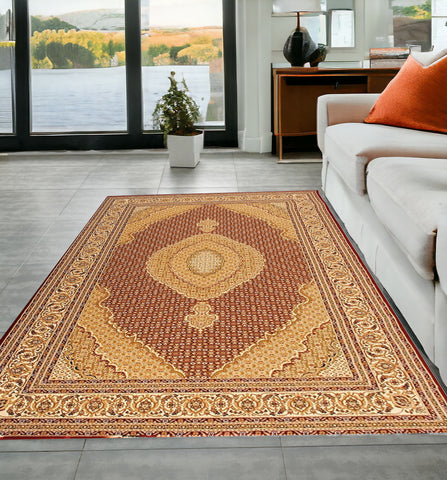 5' X 8' Red And Beige Oriental Area Rug