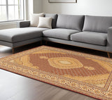 7' X 9' Red and Beige Oriental Power Loom Area Rug