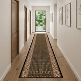 10' Beige And Black Medallion Runner Rug