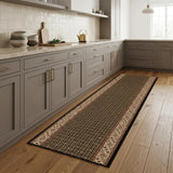 8' Beige And Black Medallion Runner Rug