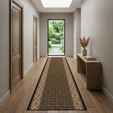 10' Beige And Black Medallion Runner Rug