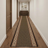13' Beige And Black Medallion Runner Rug