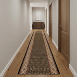 15' Beige And Black Medallion Runner Rug