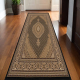 20' Beige And Black Medallion Runner Rug