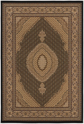8' Beige And Black Medallion Runner Rug