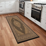 8' Beige And Black Medallion Runner Rug