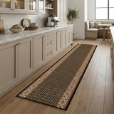 8' Beige And Black Medallion Runner Rug