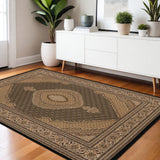 4' X 6' Beige and Black Medallion Power Loom Area Rug