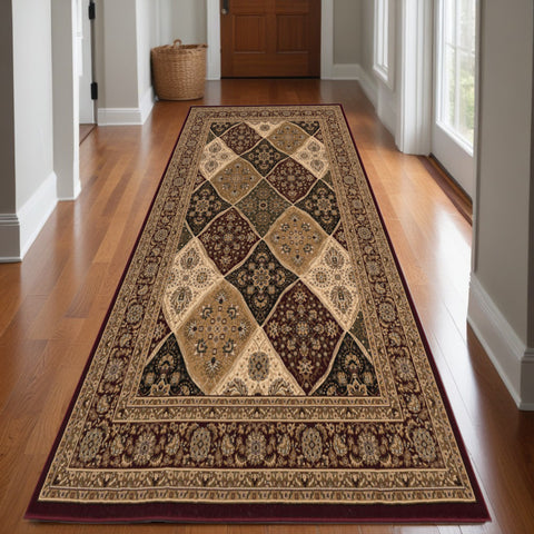 15' Red And Beige Oriental Runner Rug