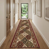 10' Red And Beige Oriental Runner Rug