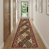 13' Red And Beige Oriental Runner Rug