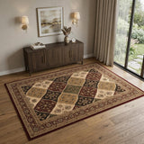4' X 6' Red and Beige Oriental Power Loom Area Rug