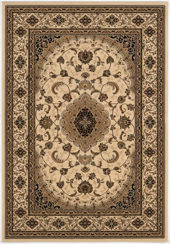 5' X 8' Beige and Black Floral Medallion Power Loom Area Rug