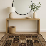 4' X 6' Beige and Black Oriental Power Loom Area Rug
