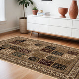 8' X 11' Beige and Black Oriental Power Loom Area Rug