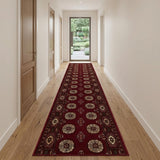 13' Red And Ivory Floral Medallion Runner Rug