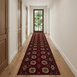15' Red And Ivory Floral Medallion Runner Rug