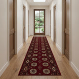 20' Red And Ivory Floral Medallion Runner Rug