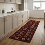 8' Red And Ivory Floral Medallion Runner Rug