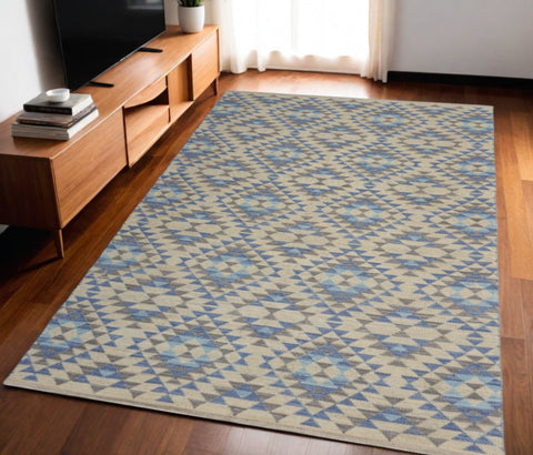 5' X 7' Blue Decorative Lattice Area Rug