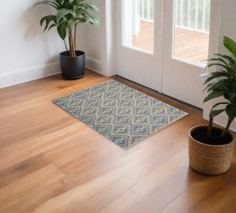 3' x 4' Blue Decorative Lattice Area Rug