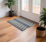 3' X 4' Blue and Ivory Flatweave Handmade Area Rug