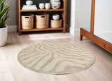 5' Round Taupe Zebra Pattern Area Rug