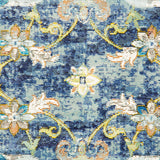 2' X 9' Blue and White Jacobean Pattern Runner Rug