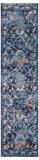 2' X 9' Blue and Gold Jacobean Runner Rug