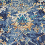 2' X 9' Blue and Gold Jacobean Runner Rug