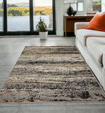 5' X 7' Beige Black And Gray Abstract Area Rug
