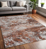 5' X 8' Brown and White Abstract Earth Area Rug