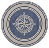 8' X 8' Blue And Gray Round Indoor Outdoor Area Rug