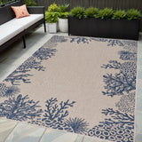 5' X 7' Beige And Blue Coral Indoor Outdoor Area Rug