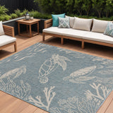 8' X 9' Teal Blue And Beige Turtle Indoor Outdoor Area Rug