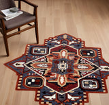 5' X 5' Blue Rust And Orange Wool Medallion Hand Tufted Area Rug