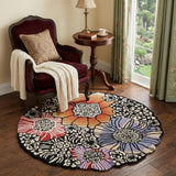 4' Round Red and Black Floral Area Rug