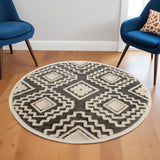 6' Round Gray and Cream Geometric Area Rug