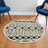 6' Blue And Ivory Wool Hand Tufted Round Rug