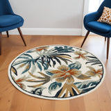6' Round Blue and White Tropical Area Rug
