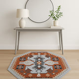 6' Blue And Red Wool Hand Tufted Octagon Rug
