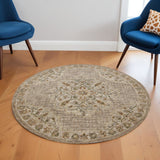 6' Round Beige Distressed Medallion Area Rug