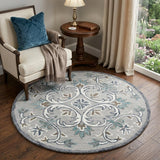 4' Round Gray and White Filigree Area Rug