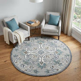 6' Round Gray and White Filigree Area Rug