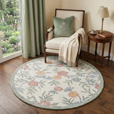 4' Round Gray Floral Traditional Area Rug