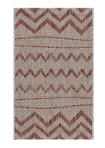 8' X 10' Terra Cotta And Rust Striped Washable Indoor Outdoor Area Rug