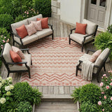 8' X 10' Beige And Red Chevron Indoor Outdoor Area Rug