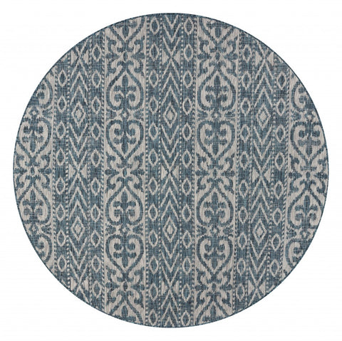 8' X 8' Blue And Gray Round Indoor Outdoor Area Rug