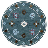 7' Blue Round Wool Hand Hooked Handmade Area Rug