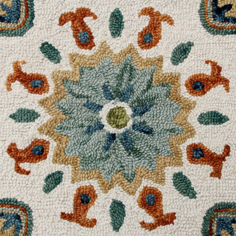 7' Round Orange and White Paisley Area Rug